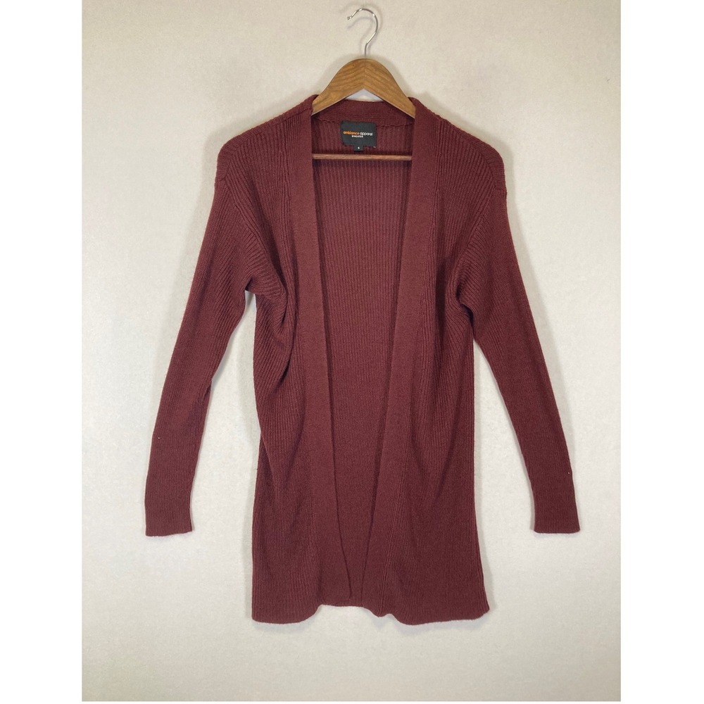 Cosey Academia Ambiance Apparel Women Small Burgundy Ribbed Open Front Cardigan